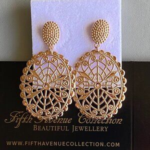 FAC Canadian Rose Gold Tone Webbed Oval Dangle Earrings​​